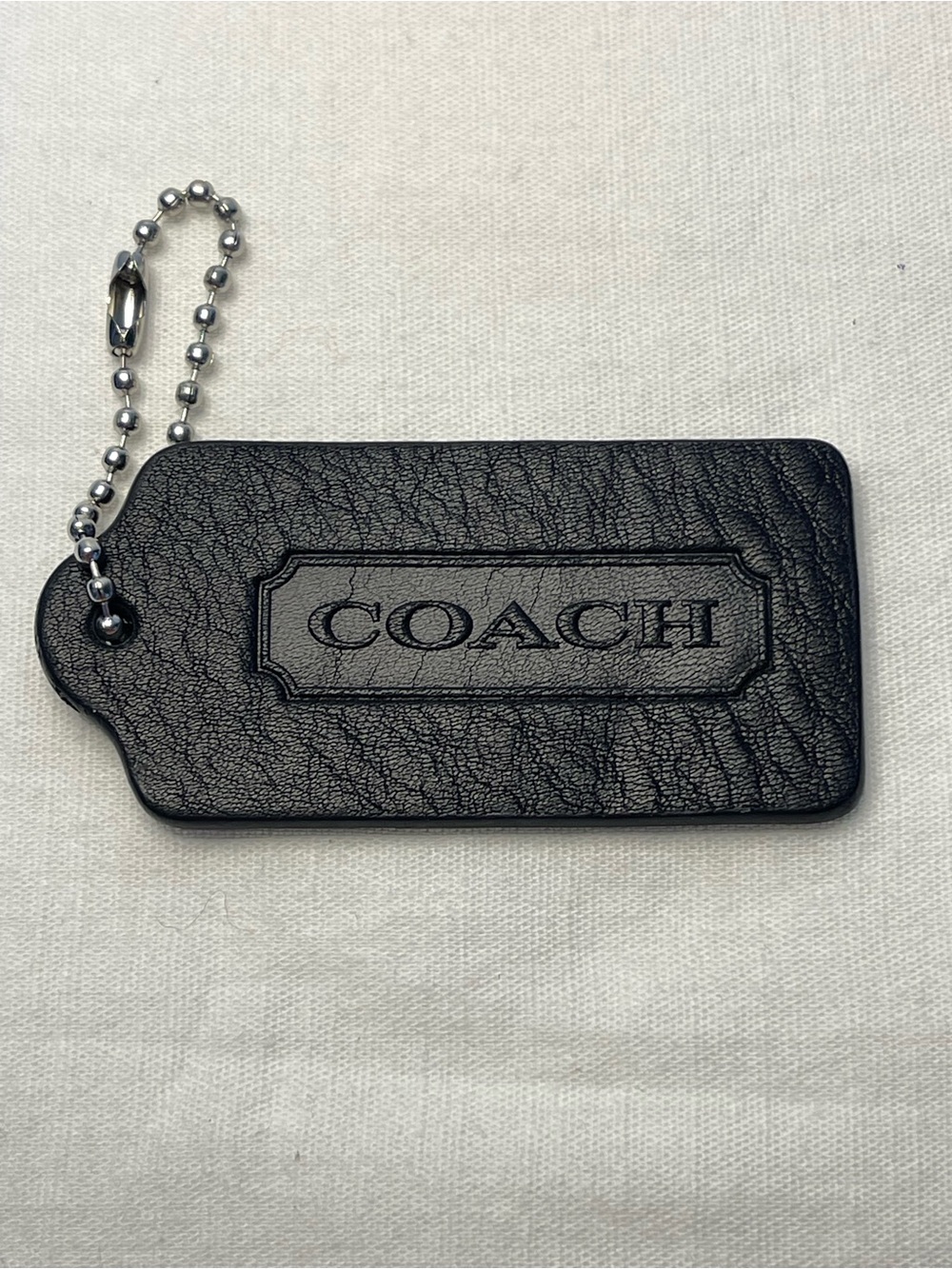 COACH Black RUBBER Hang Tag with Silver Ball Chain